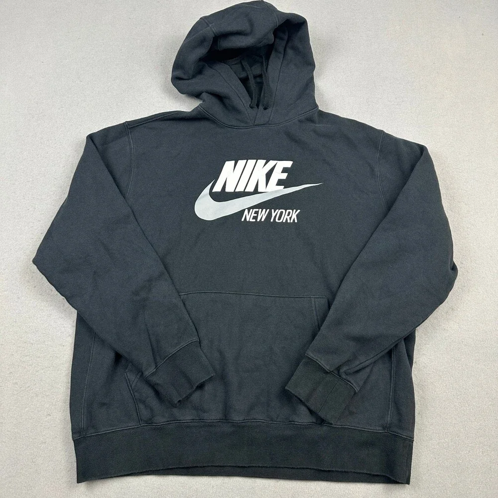 Nike Hoodie Men Large Black New York Pullover Fleece Sweatshirt Swoosh L